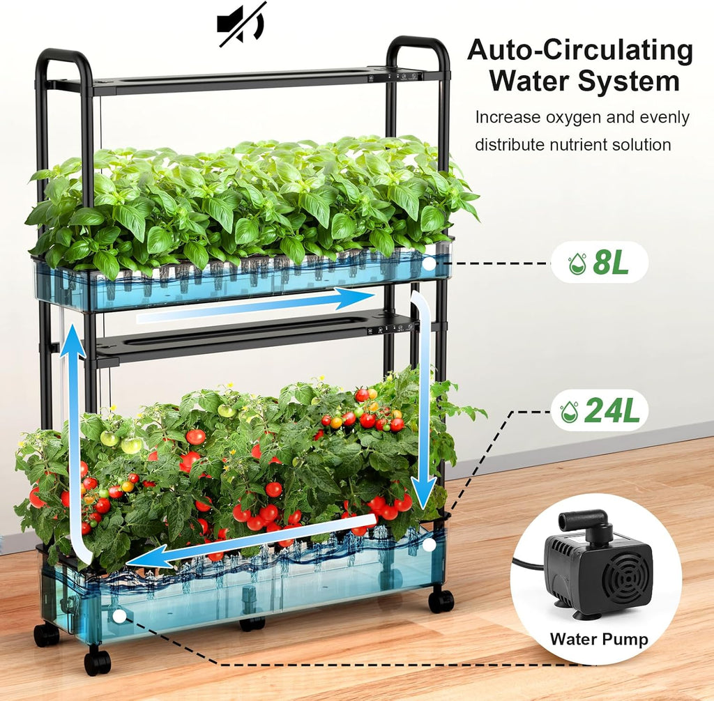 Growell Large Hydroponics Growing System Kit, 60 Pods Vertical Hydroponic Garden with 2 Light Modes Grow Light, Auto Circulating Water System, 32L Indoor Gardening System for Herb Vegetable Fruit