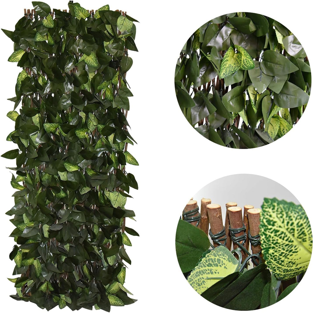 Expandable Fence Privacy Screen for Balcony Patio Outdoor,Decorative Faux Ivy Fencing Panel,Artificial Hedges (Single Sided Leaves