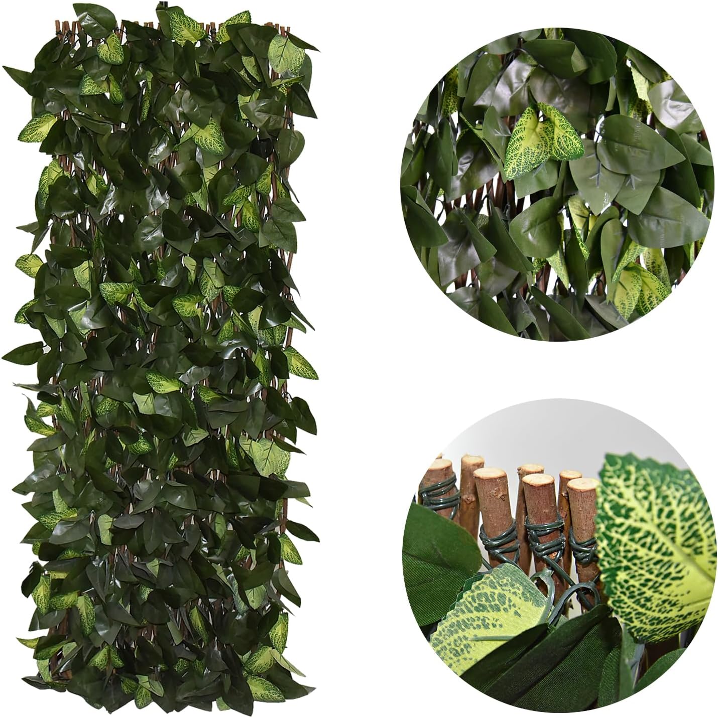 Expandable Fence Privacy Screen for Balcony Patio Outdoor,Decorative Faux Ivy Fencing Panel,Artificial Hedges (Single Sided Leaves
