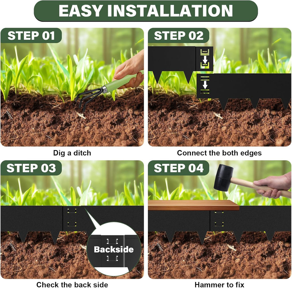 Galvanized Steel Landscape Lawn Edging 40 Inch Strips, Steel Edging 5 Inch Depth,6-Pack Black Bendable Metal Landscape Edging,Metal Edging for Landscaping (20FT Total Length)