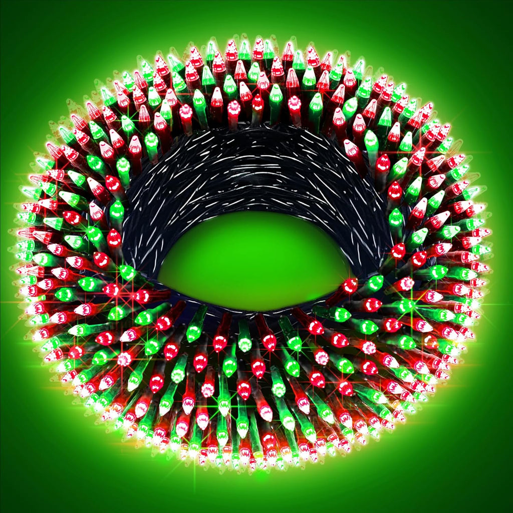 300LED Christmas Lights Indoor Outdoor Use Green Wire, 8 Lighting Modes 100FT Christmas Tree Lights with Timer & Memory, IP44 Waterproof for Tree Xmas Patio Yard Fence Balcony Garden Decor Red & Green