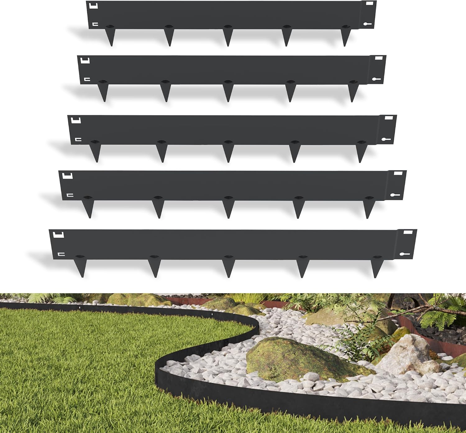 5 Pack Metal Landscape Edging, 42”L x 7”H Black Bendable Steel Lawn Garden Edging Border, No Dig Edging for Landscaping Yard Pathway (16.5 Ft Total)