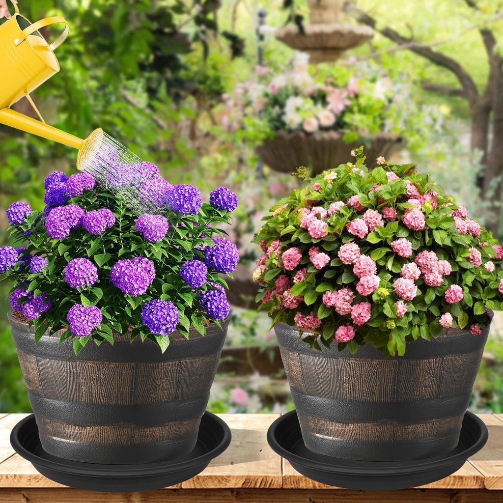 2 Pack of 16 17 inch Plant Saucer, 2.4" Depth Large Plant Tray, Heavy Duty Plant Trays for Indoors no Holes, Bird Bath Bowls, Plastic Pot Tray for Planter 14"/15"/16" (16", Black)