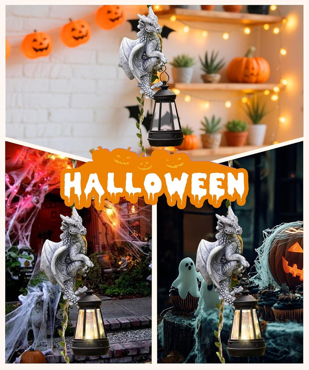 Dragon Outdoor Statue with Lantern: Resin Decor for Garden Patio Yard Wall Decoration - Ideal Gardening Gifts for Mom Grandma Women