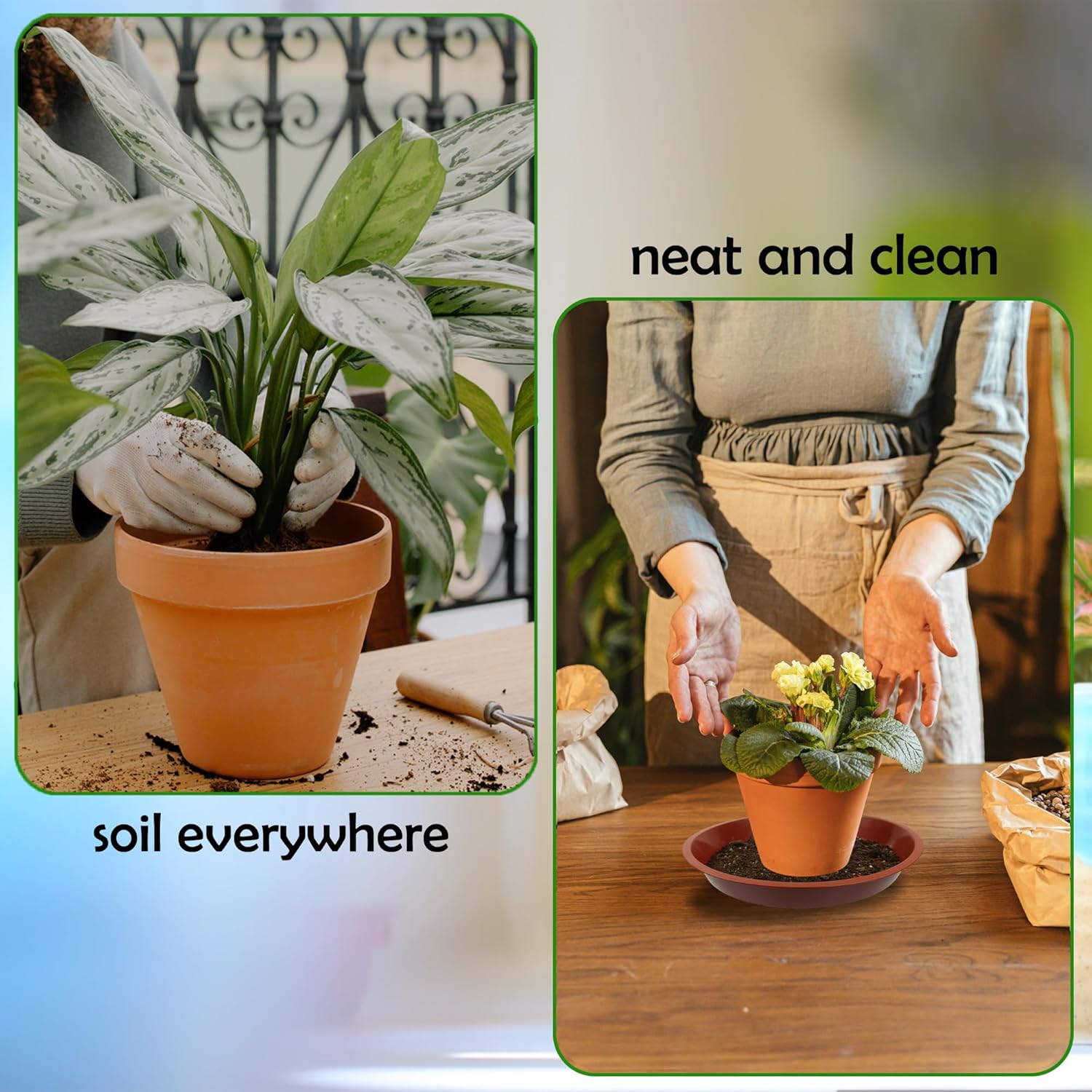 6 Pack 10 Inch Round Plant Saucers for Less 8.4 Inch Pot Indoors Outdoors Plant Trays for Pots Planter Saucer Plastic Plant Drip Tray Planter Water Tray for Potted Plants(Terracotta, 10"(6pcs))