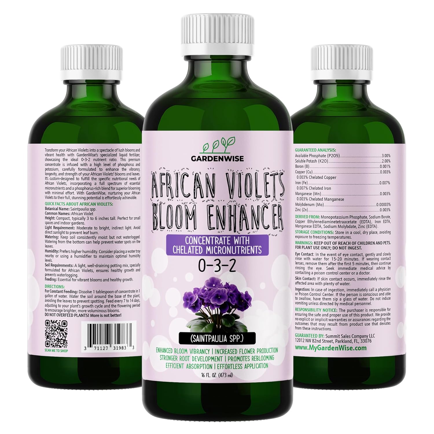 0-3-2 African Violet Fertilizer for Indoor Plants: Concentrated Plant Food – Plant Fertilizer, Bloom Booster for All Violets, Indoor Flowering Plants, Vigorous Growth and Blooming (16 OZ)