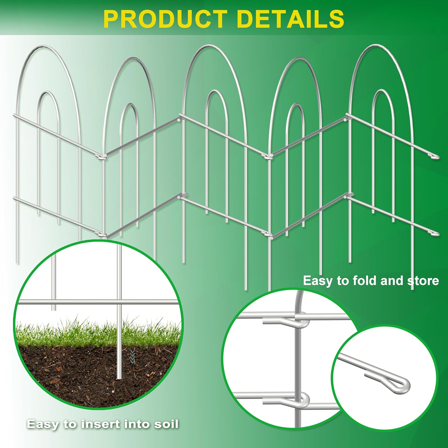 Decorative Garden Folding Border Fence 18in X20ft Rustproof Metal Wire Edging Flower Bed Fences Panel Outdoor White Garden Fencing Edge Patio Landscape