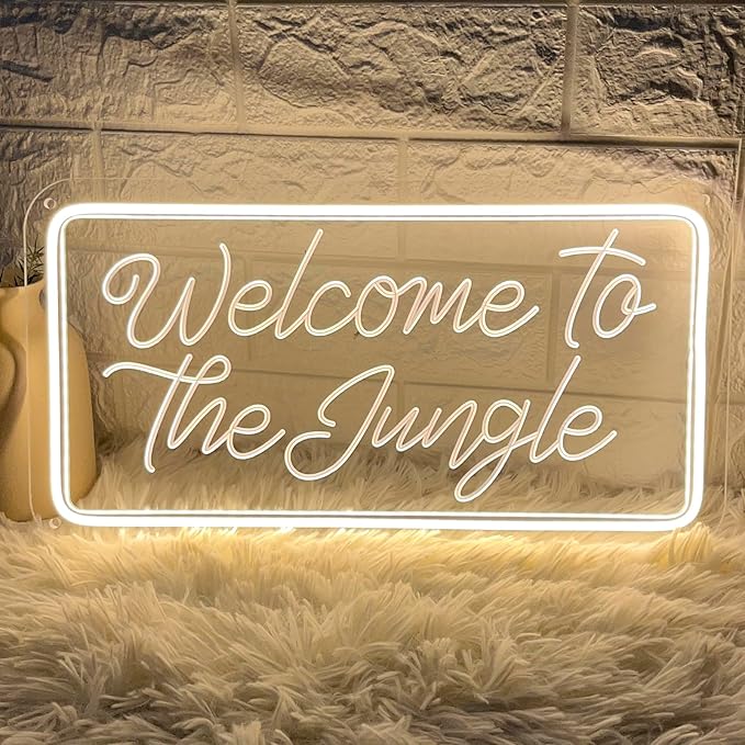 Welcome to the Jungle Neon Sign, Neon Light Sign for Wall Decor Dimmable Warm White LED signs for Bedroom Home Birthday Party Wedding Engagement Garden Man Cave Decor USB Powered