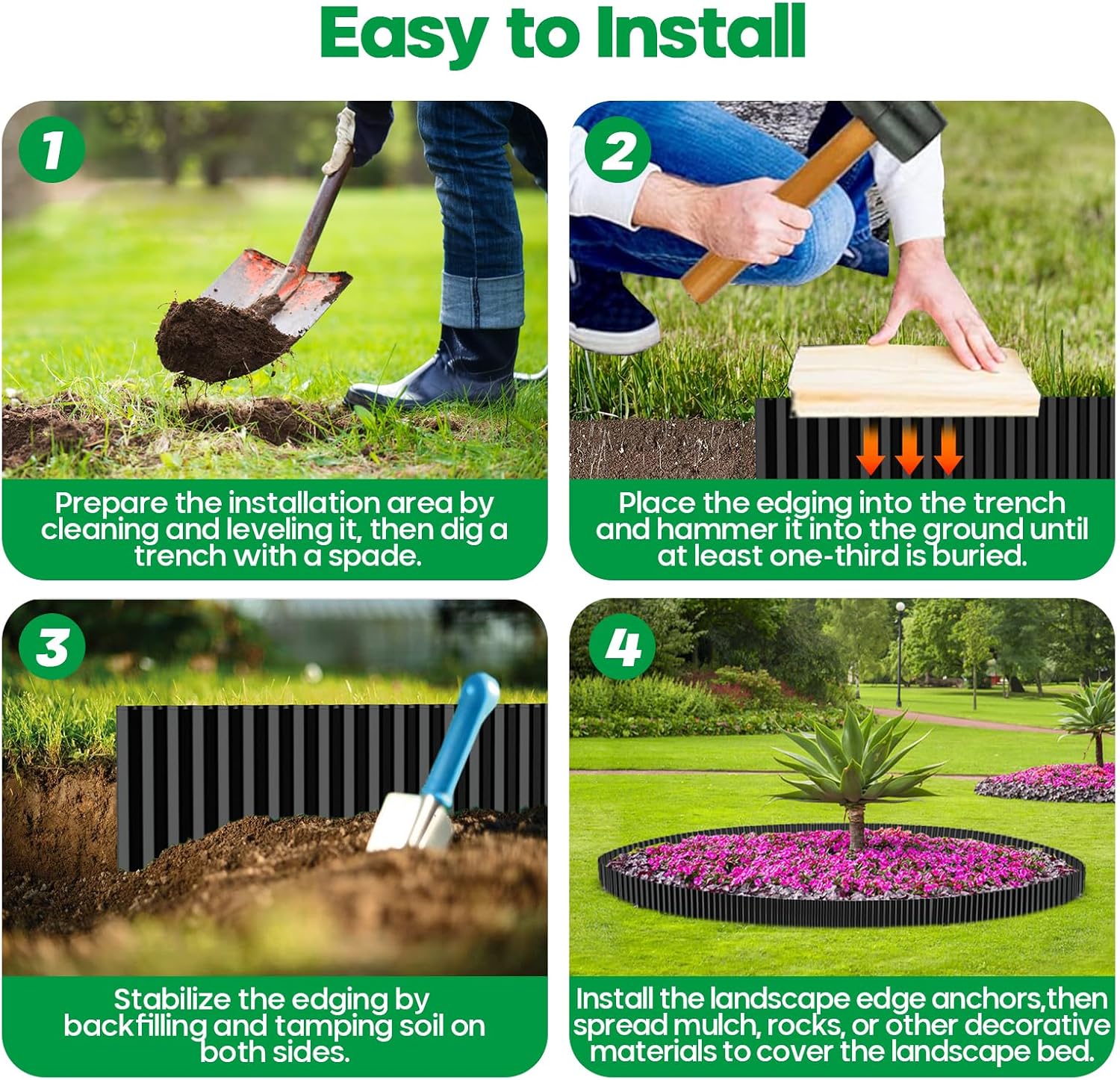 Corrugated Metal Garden Edging, Sturdy Tall Landscape Edging Borders, Perfect DIY for Flower Beds, Lawn and Pathway, Tree Surrounds, Paver Edges (Black, 8"×20FT)