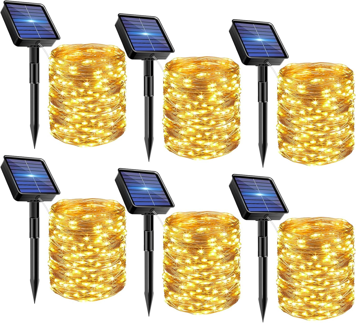 6 Pack Solar Fairy Lights for Outside Waterproof, Total 147FT 450LED Solar String Lights Outdoor 8 Modes Solar Twinkle Lights for Garden Yard Christmas Tree Wedding Party Decor, Warm White