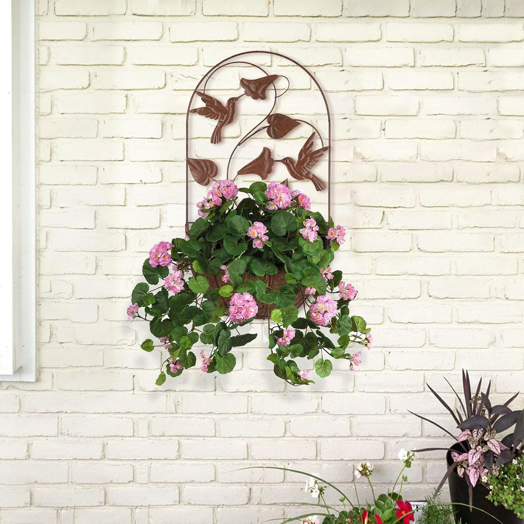BAYN 2PKs Wall Hanging Planter Decor Art with Hummingbirds, Metal Wall Mounted Planters Indoor Outdoor Wall Planter for Succulent Herb Home Garden Yard