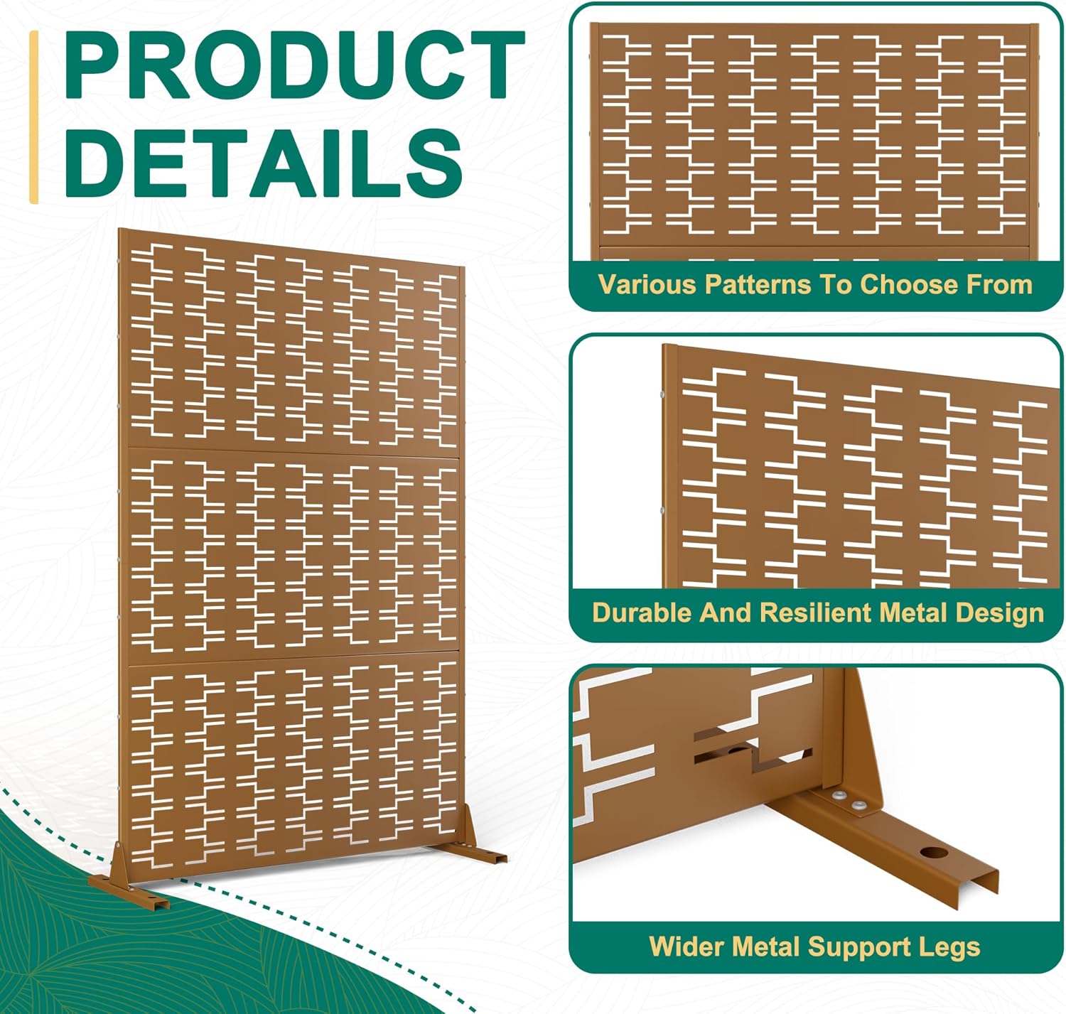 72" H×47" W Metal Privacy Screen Outdoor Privacy Screen Freestanding, Outdoor Privacy Screens and Panels for Patio Lawn Deck(Consists of 3 Panels)