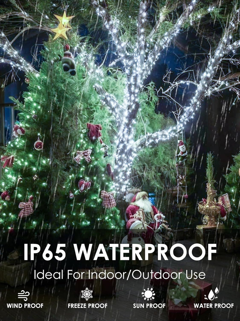 4-pack Solar Christmas Lights Outdoor Waterproof, 400LED 132FT Solar String Lights with 8 Lighting Modes, Tree Light Green Wire for Xmas Tree Party Wedding Garden Yard Fence Decoration (Cool White)