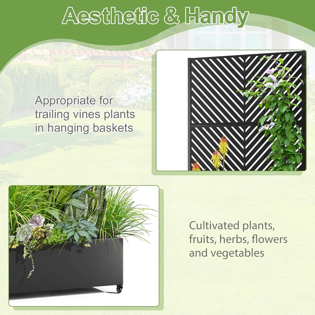 Raised Garden Bed with Trellis and Wheels,73"x35"x16" Metal Raised Garden Bed,Black Parallel Metal Planter with Climbing Trellis for Vines & Vegetables