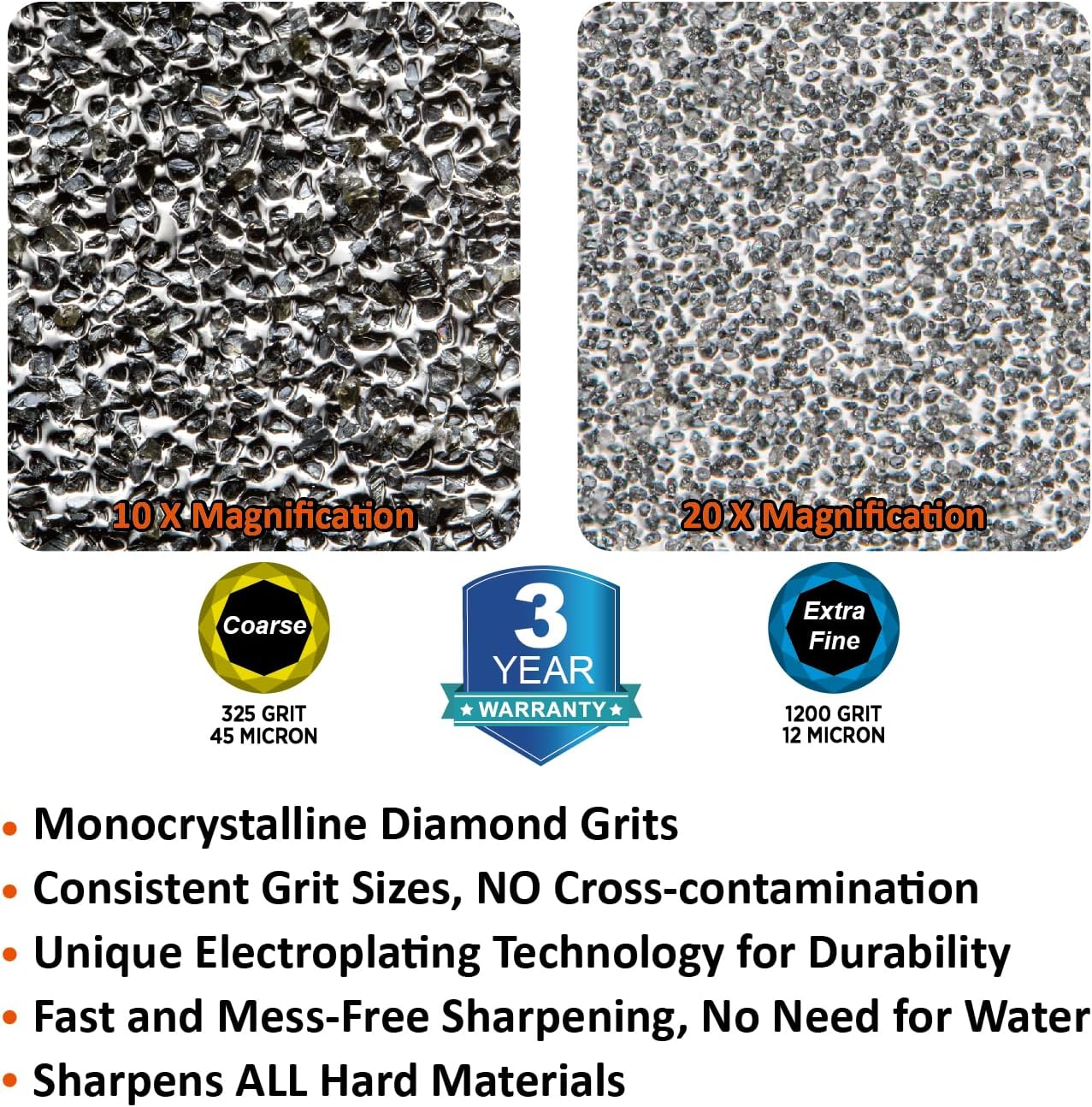 SHARPAL 181N Dual-Grit Diamond Sharpening Stone File Garden Tool Knife Sharpener with Leather Strop Coarse 325 / Extra Fine 1200 Grit for Lawn Mower Blade, Axe, Hatchet, Hedge Shears, Chisels, Drills