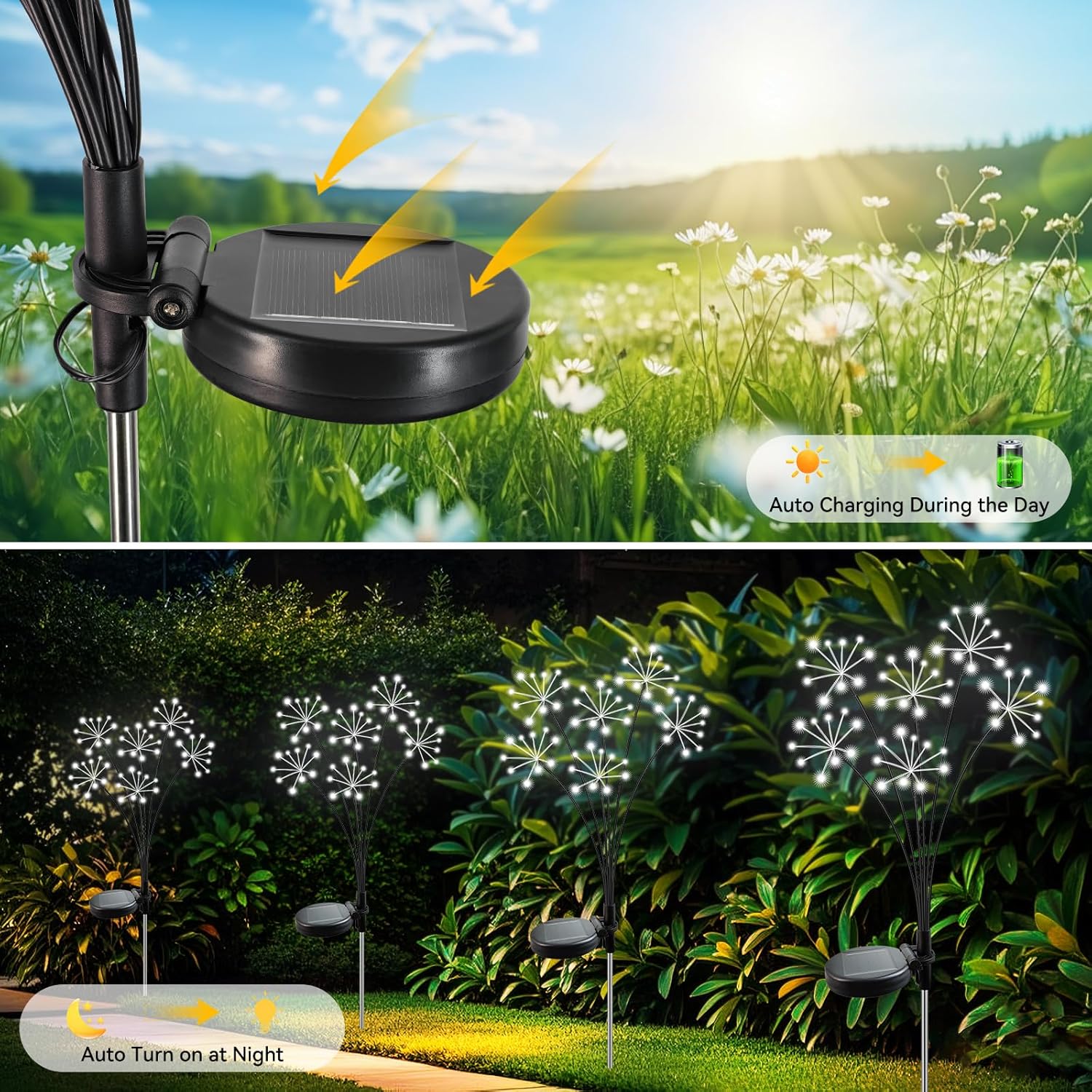 Solar Garden Lights 2 Pack Waterproof Swaying Starburst Light Solar Outdoor Lights for Yard Patio Walkway Pathway Party Wedding Decoration, Unique Gifts for Women, White