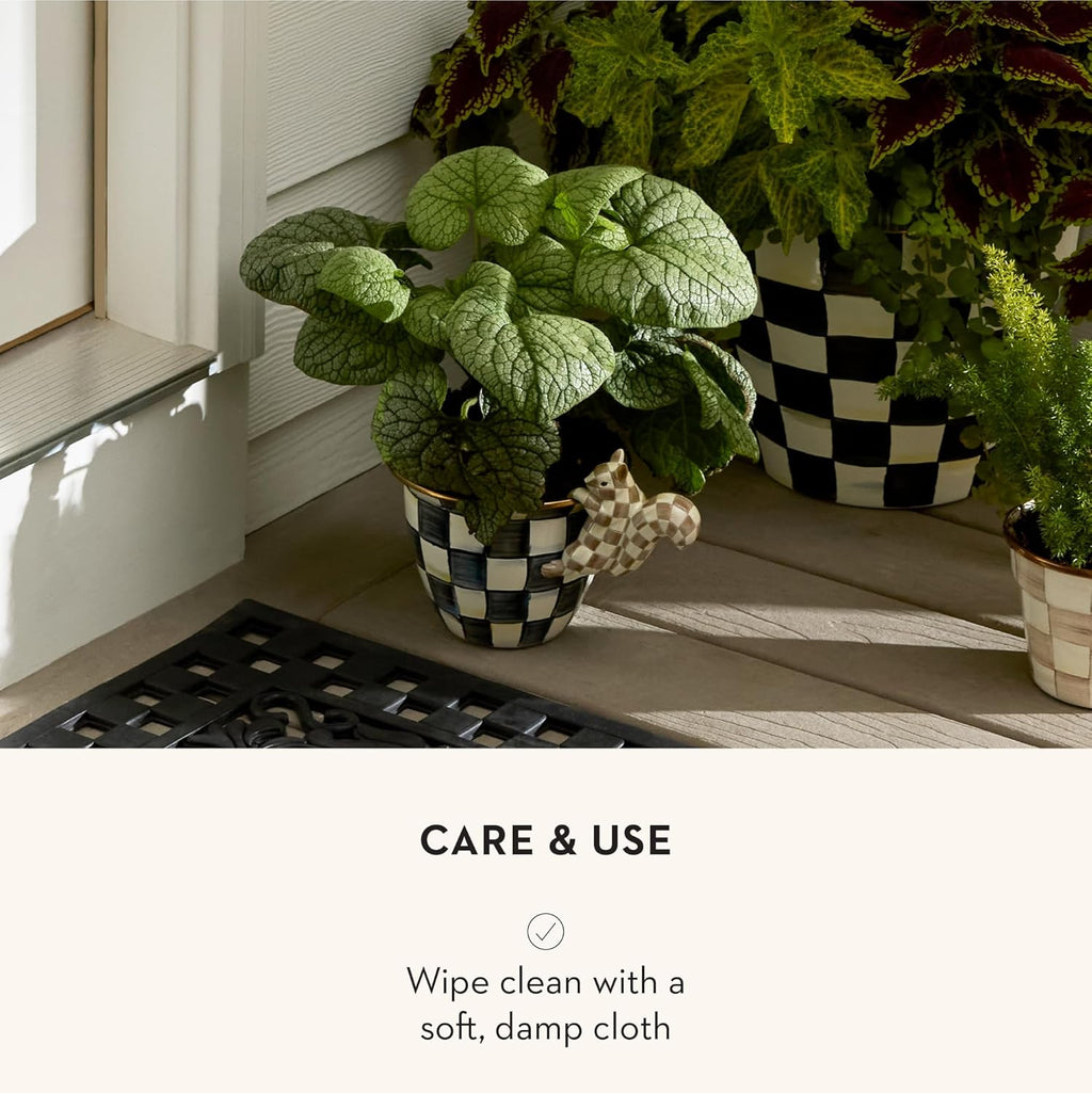 MACKENZIE-CHILDS Pot Climber, Outdoor Planter Hanging Decor, Brown-and-White Mocha Check Squirrel