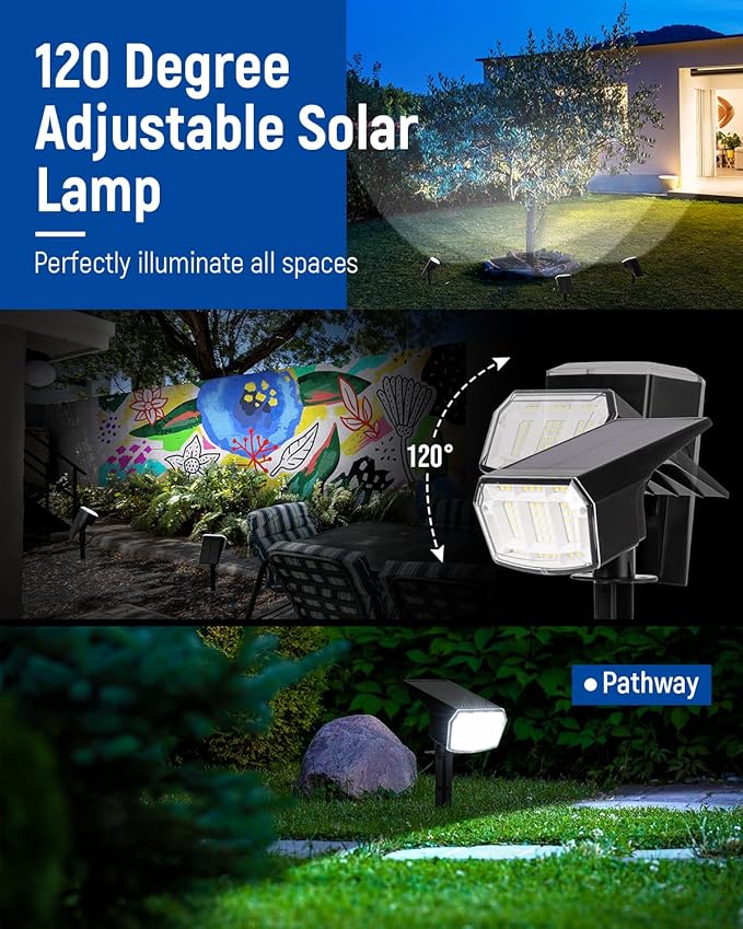 Solar Spot Lights Outdoor Waterproof 6 Pack IP65, 63 LED 3 Lighting Modes Spotlights for Yard Garden House Garage Pathway