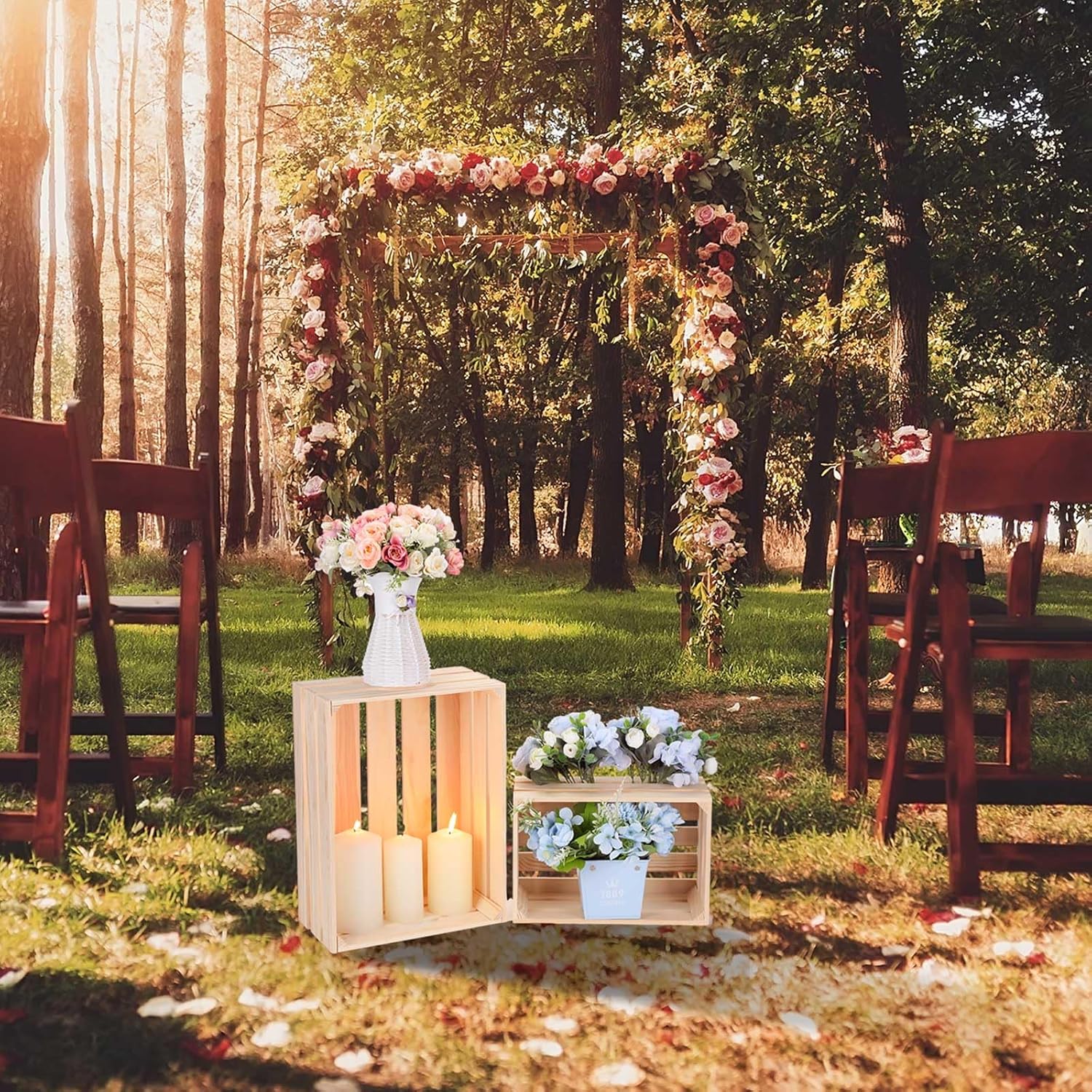 Soaoo 5 Pcs Decorative Nesting Wooden Crates for Storage Display 5 Size Large Small Rustic Wood Decorative Storage Crates with Handle Farmhouse Crate Box Container Made from Pine(Natural Color)