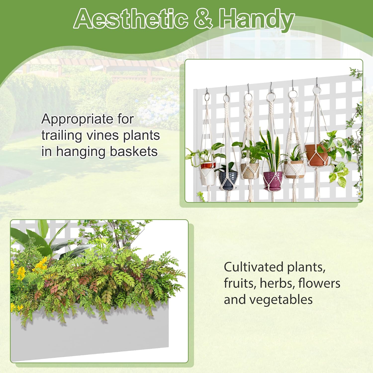 Metal Raised Garden Bed, Trellis Planters Bed with Drainage Holes for Climbing Plants, Vegetables Outdoor Privacy Screen with Planter Box 73"x47"x16", White