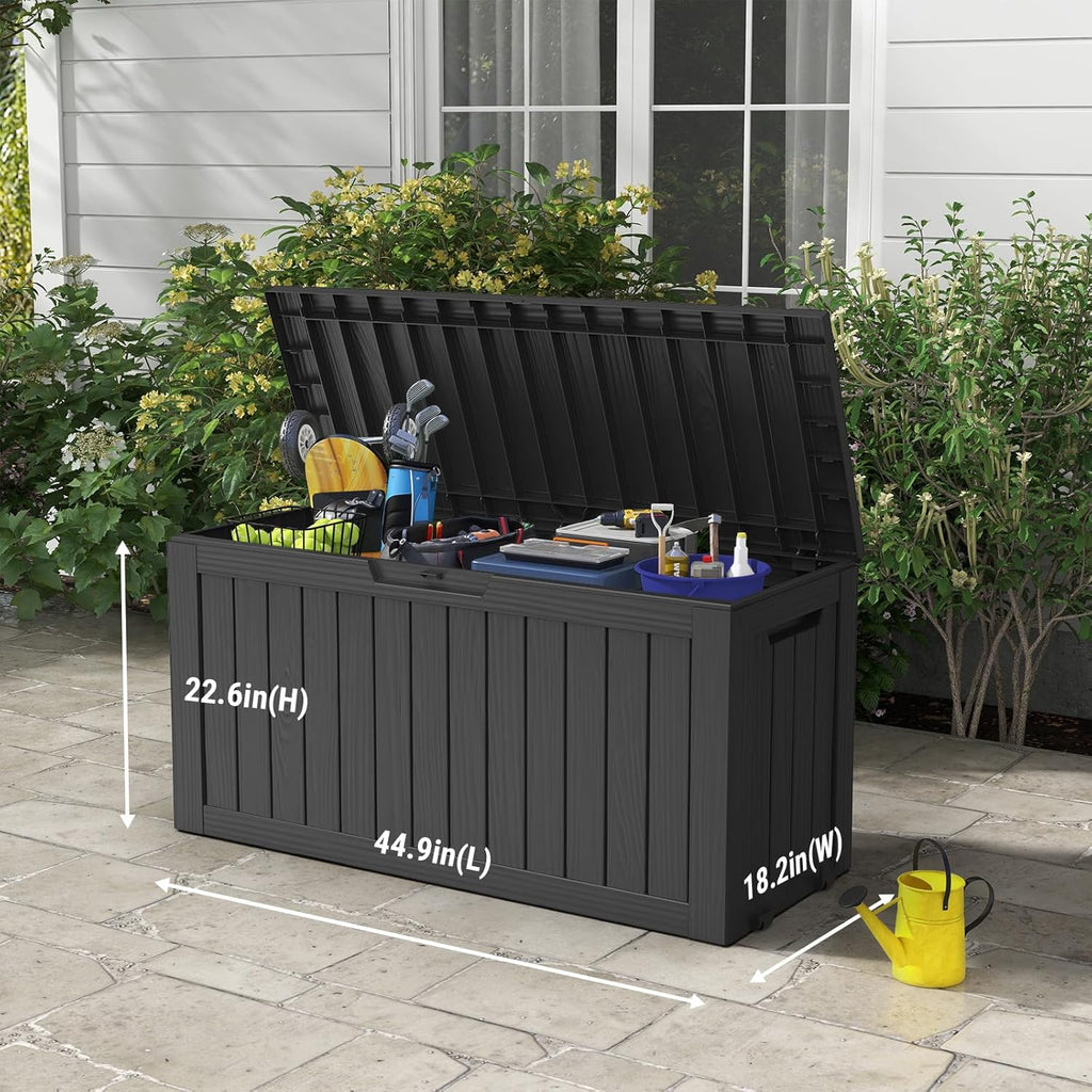 Mars Villa 72 Gallon Deck Box, Outdoor Storage Box Waterproof, Outside Resin Storage Bin for Patio Furniture Cushions, Pool Supplies, Garden Tools, UV-Resistant and Weatherproof, with 4 Wheels, Black