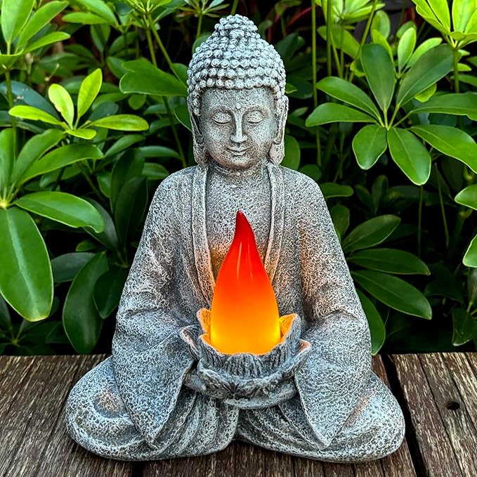 Buddha Statue for Home and Outdoor Decor Solar Powered Flickering LED,Garden Light Zen Meditation Spiritual Room Decor- Buddha Decor Outdoor-Ideas Gifts for Women, Mom