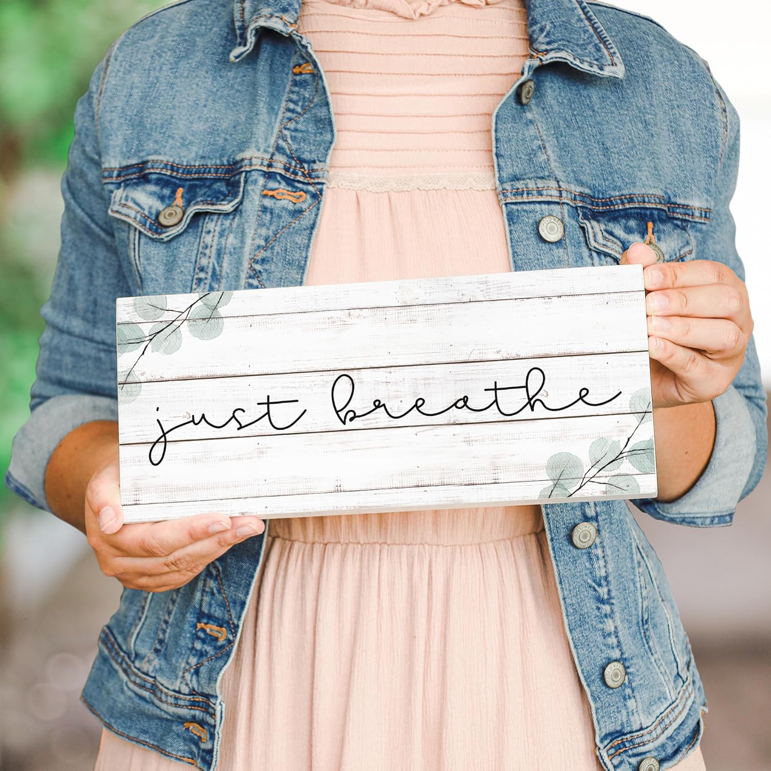 Simply Said, INC Inspire Boards Just Breathe Sign, Rustic Wooden Plaque, Farmhouse Wall Decor, Motivational Mindfulness Quote Board, 12 x 5.5 Inch