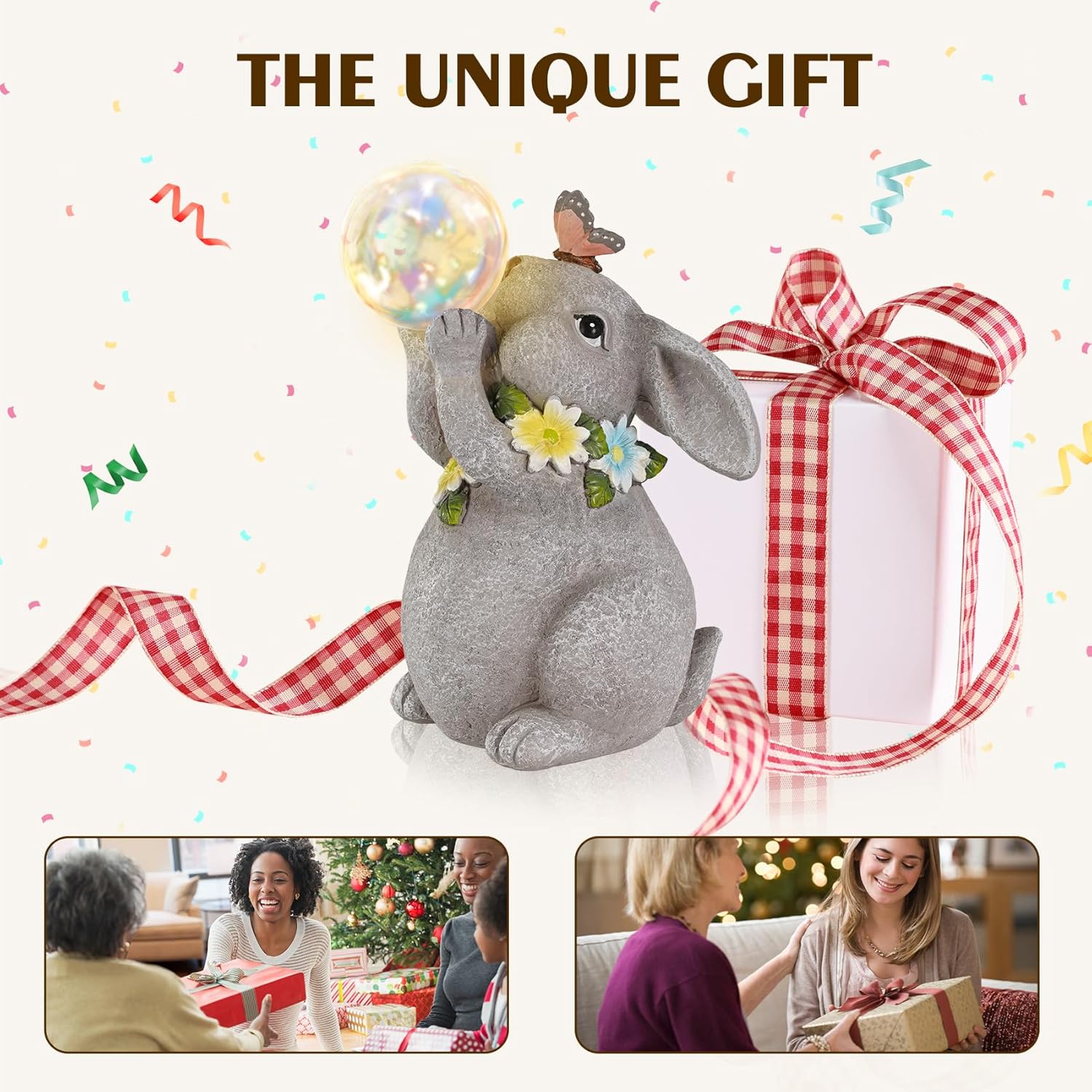 MININOVA Solar Garden Decor Lights Rabbit Statue with Bubble Ball Waterproof Decorations Cute Bunny Figurine for Outside Spring Yard Housewarming Mother Gifts for Women