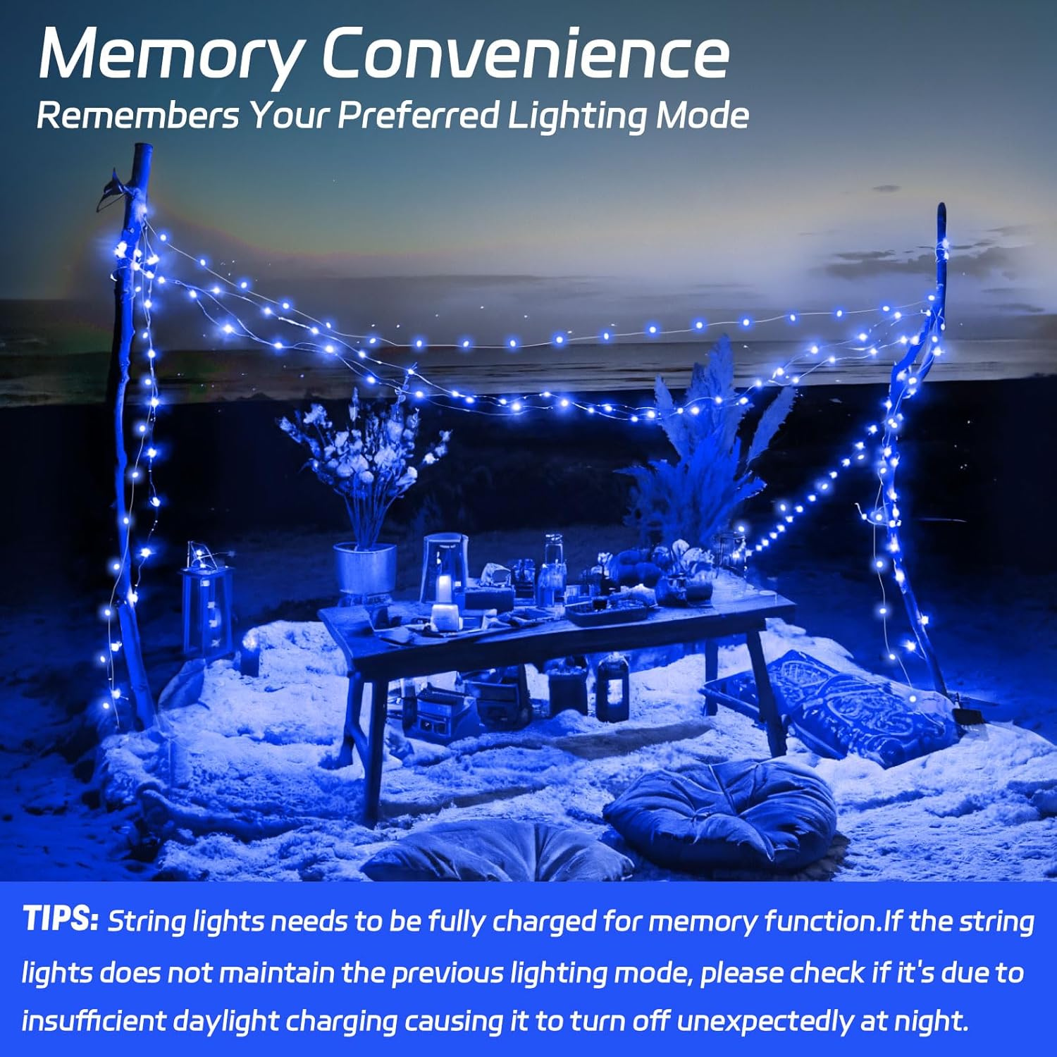 Solar Fairy Lights Blue Outdoor Waterproof,16.4ft 50LED Solar String Lights Blue for Outside 8 Modes 2 Packs for Patio Backyard Garden Deorations Blue