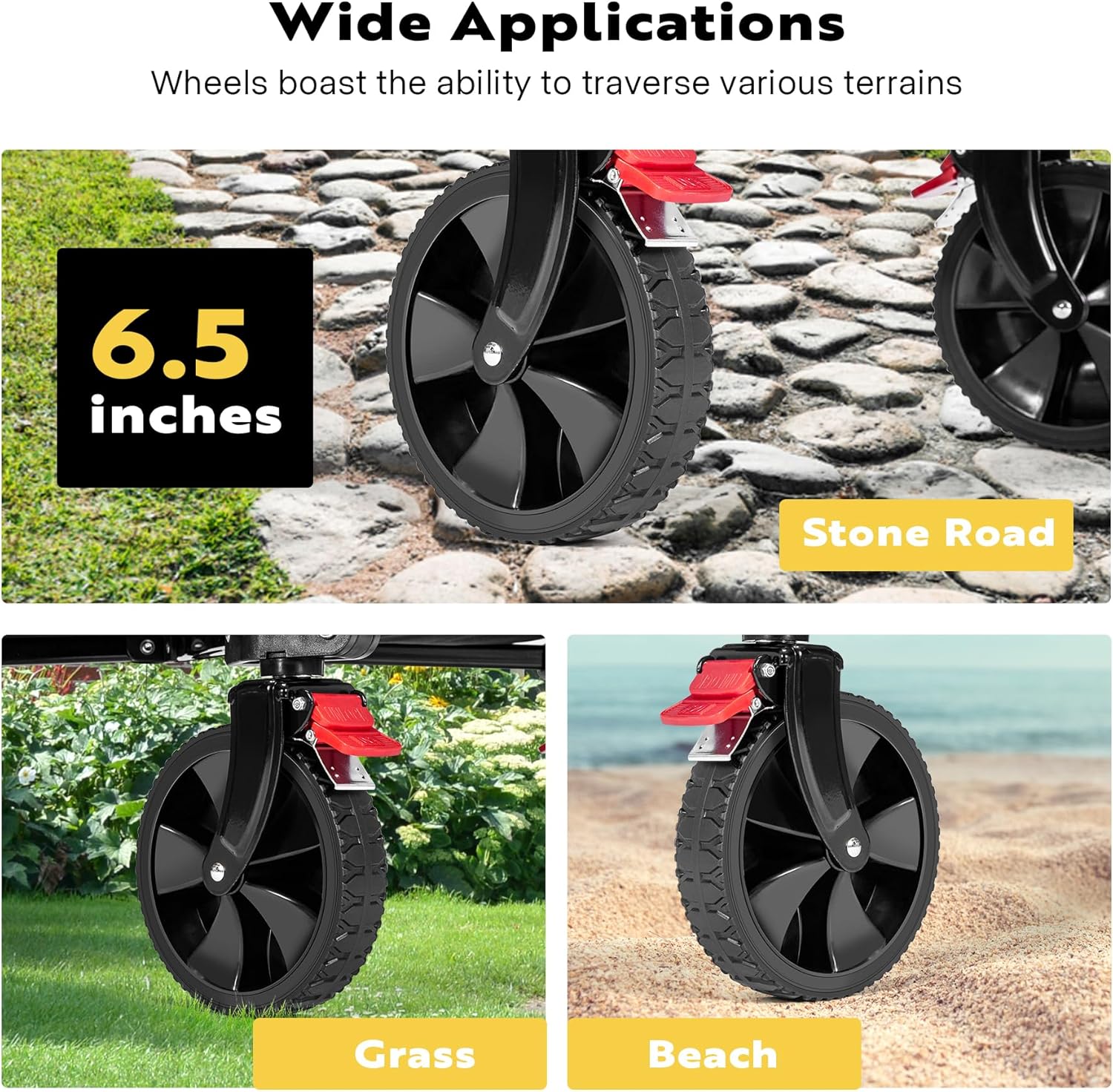 VIVOHOME 200L Collapsible Wagon 300lbs Heavy Duty Folding Utility Garden Cart Foldable Beach Wagons Large Capacity for Camping Picnic - Black