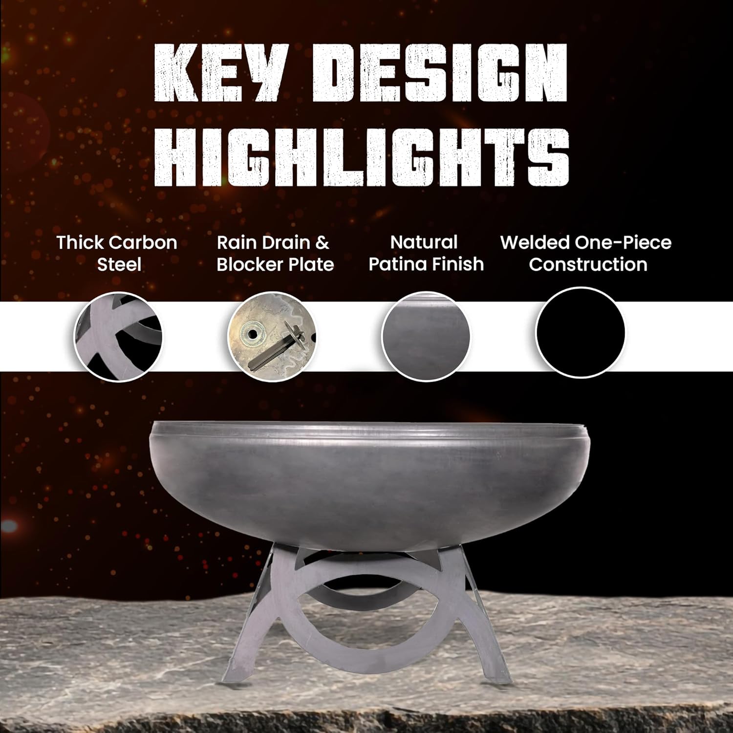 Liberty Fire Pit – Ohio Flame Wood Burning Outdoor Fire Pit - 42" Diameter with Curved Base (Made in USA)