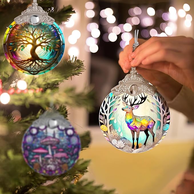 Stained Glass Suncatcher, Jocidea Deer Ornament, Christmas Ornaments, Holidays Ornaments, Christmas Tree Decor, Deer Decor for Home, Deer Gifts