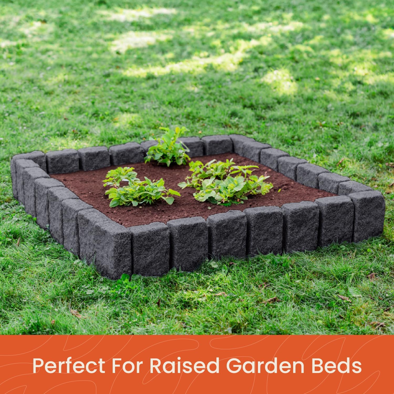 Beuta Landscape Edging | Garden Edging Border | Faux Stone Block XL for Lawn Edging, Flower Beds & Yard Edging – 4 Pack | Each Section Has 6 Blocks 48" L x 4" W x 9.5" H | 12 Spikes | Charcoal