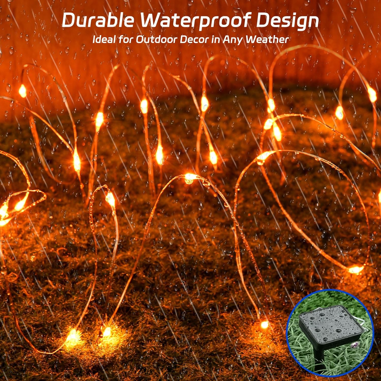 Halloween String Lights Outdoor Waterproof, Orange Solar Fairy Lights 16.4ft 50LED 8 Modes Orange Fall Outdoor Lights for Fall Decor Outside Pathway Patio Party Backyard Decorations