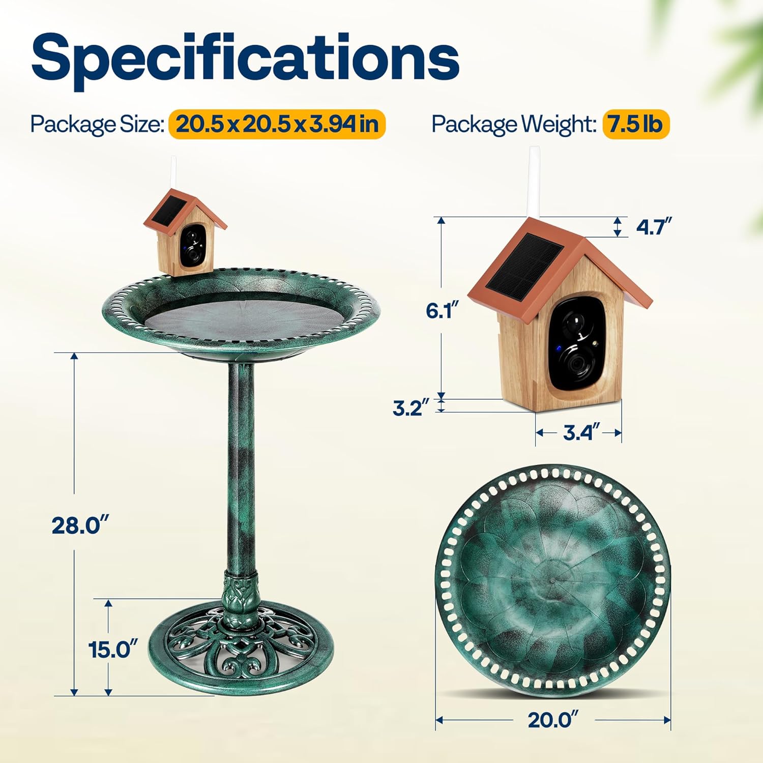 VIVOHOME Smart Polyresin Bird Bath with Camera, 2K HD Solar Powered Outdoor Bird Feeder with Night Vision, AI Bird Identification, Two-Way Audio, Instant Motion Alerts, 2.4GHz WiFi, Green