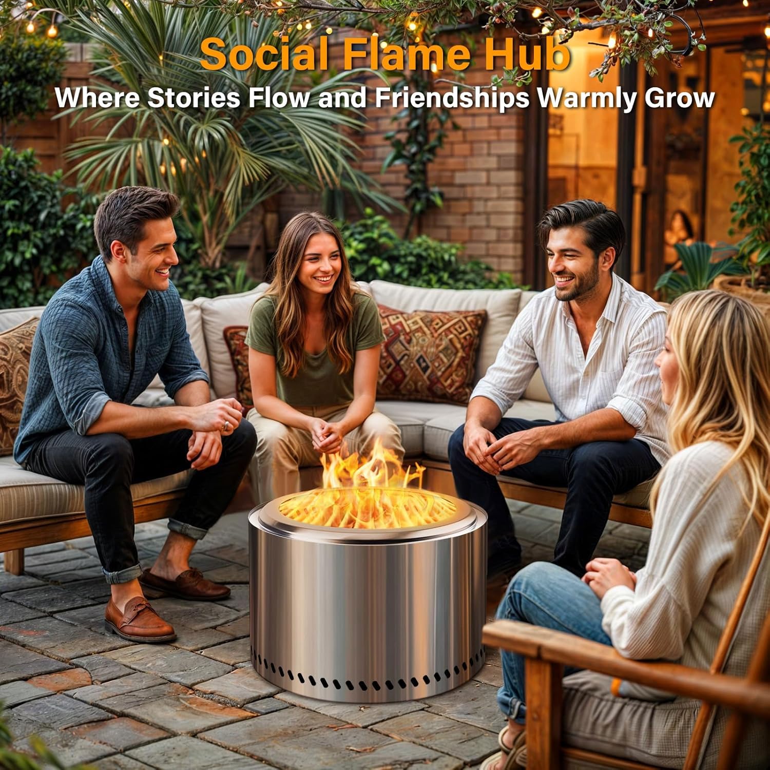 HGD 19.5" Smokeless Fire Pit Outdoor, Stainless Steel Wood Burning Firepit with Secondary Combustion, Backyard Patio Stove for Garden, BBQ & Bonfire