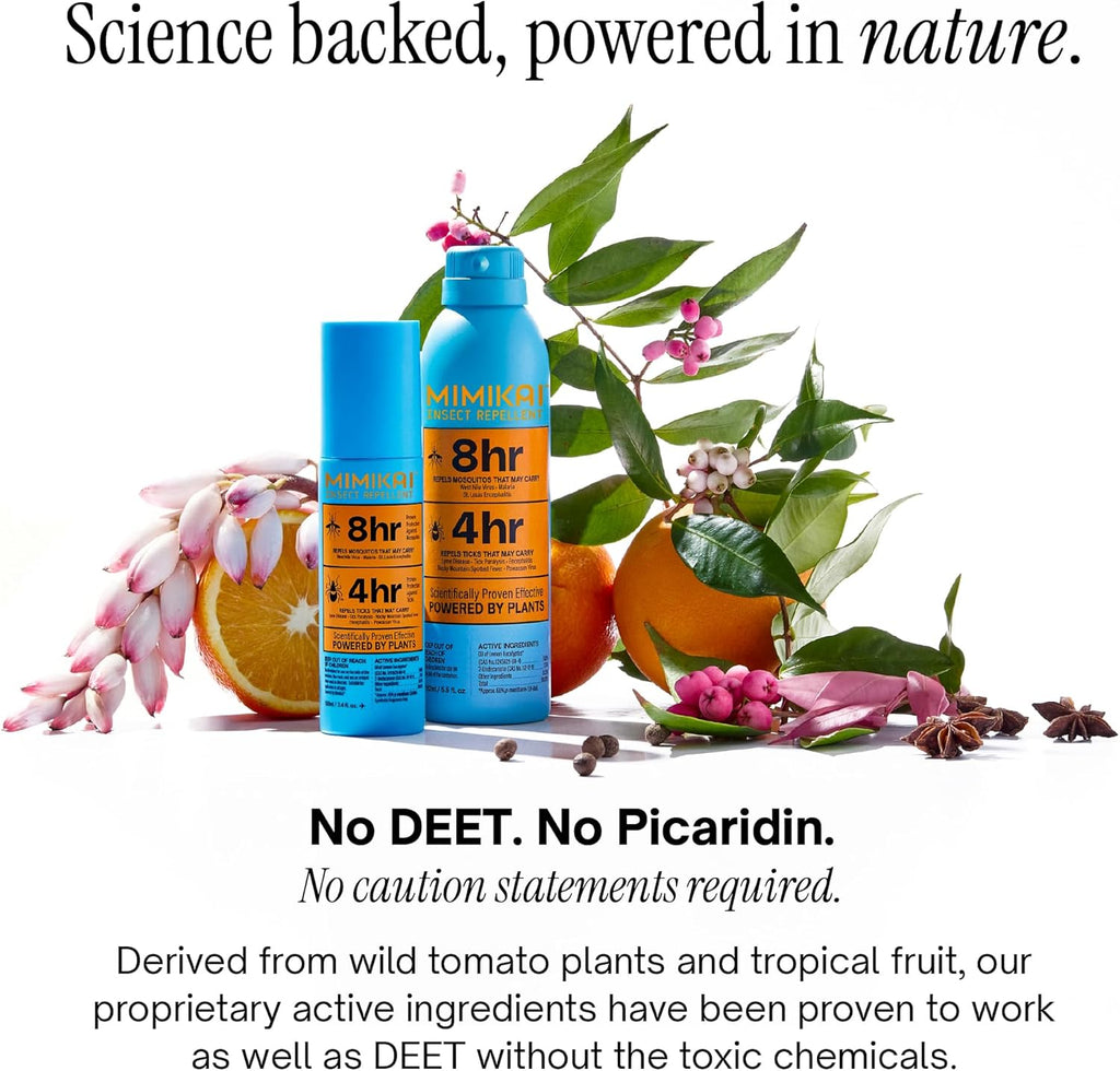 Mimikai Mosquito and Tick Repellent, DEET-Free for Skin and Outdoor Use, Non-Toxic, Plant-Powered Skincare, 3.4oz Pump Spray