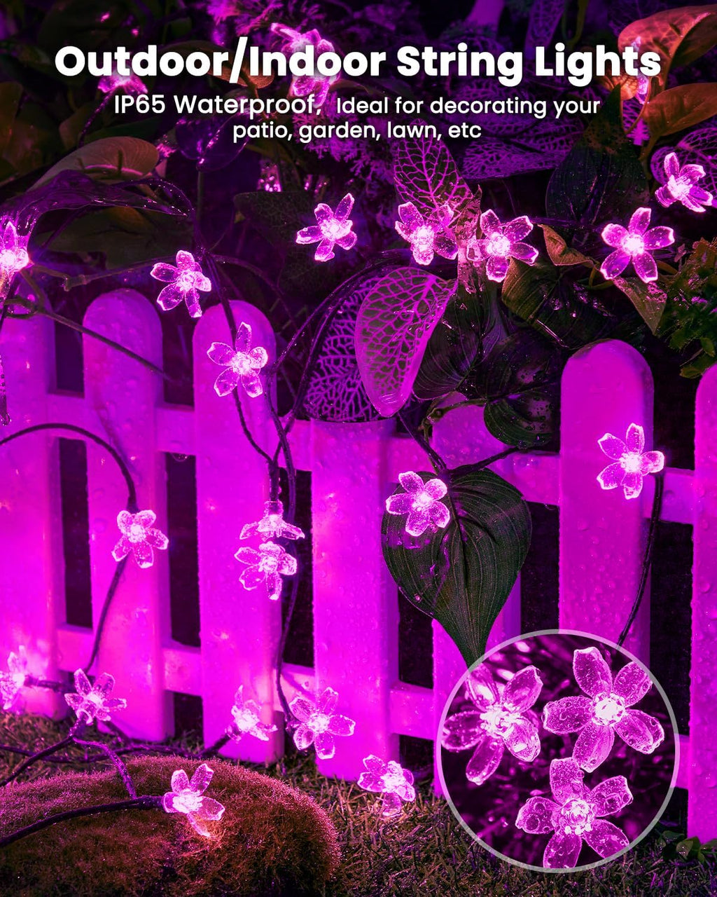 Brightown 2 Pack Total 52FT 120 LED Flower Solar String Lights Outdoor Waterproof Fairy Lights for Garden Yard Fence Patio Christmas Tree Wedding Party Decor, Pink