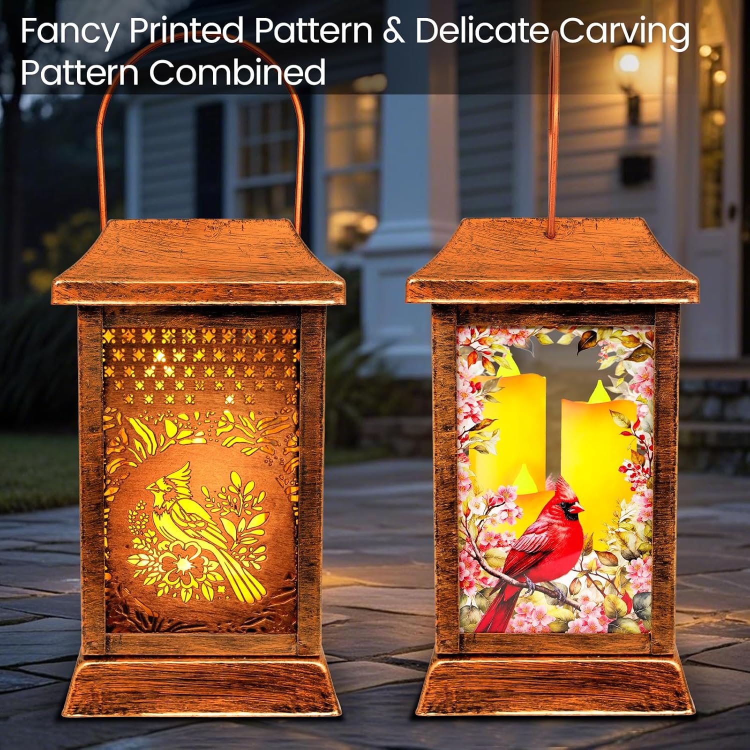 Cardinal Solar Lanterns Outdoor Hanging Lanterns, Metal Glass Garden Decor Solar Lights, Gifts for Women Mom Birthday Grandma Mothers Day, Waterproof Decorative Lantern for Outside Patio Yard