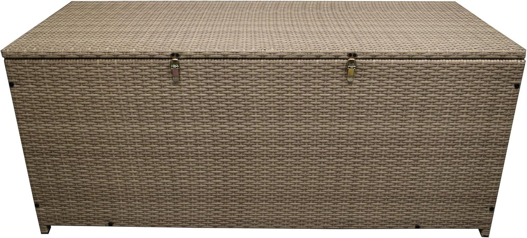 Oakland Living Tan Indoor and Outdoor Balcony Patio Deck Porch Pool 113 Gallon Wicker Storage Box Trunk Bin with Metal Frame