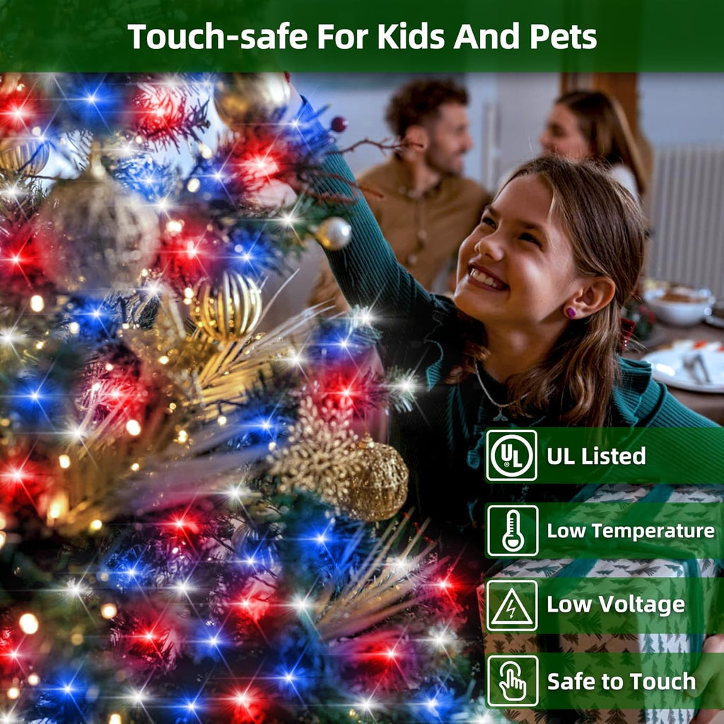 750LED Christmas Lights Outdoor Use, 240ft 12 Modes Red Blue and White LED String Lights with Timer Dimmable, Waterproof Christmas Tree Lights for Xmas Patio Yard Fence Balcony Garden Decor