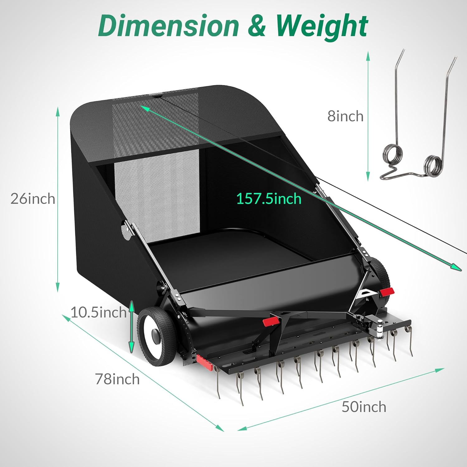 Suchtale 42" Tow Behind Lawn Sweeper with Dethatcher – 21 Cu. Ft. Leaf Collector with Adjustable Sweeping Height, Large Hamper Windscreen for Lawn, Yard, & Artificial Grass, Tractor/Mower Attachments