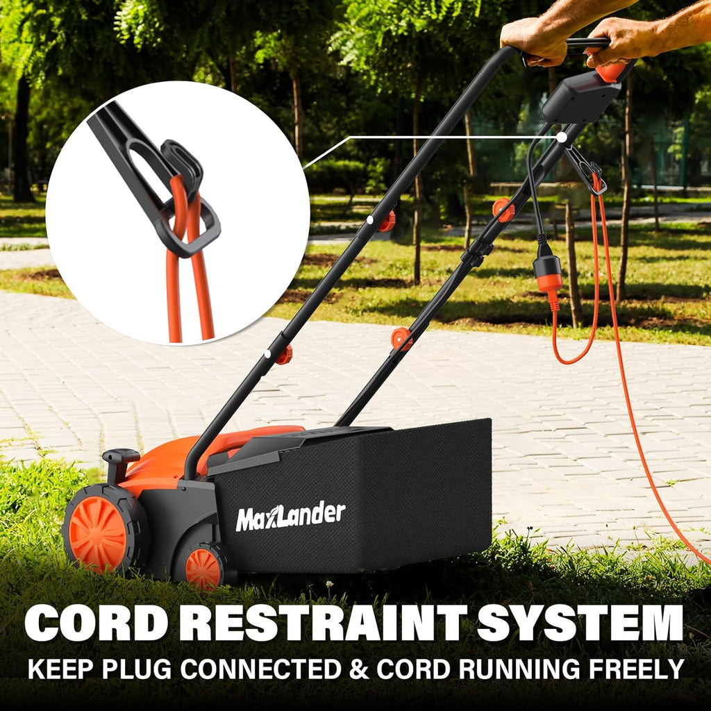 MAXLANDER Electric Dethatcher and Scarifier, 13” 12Amp 2-in-1 Lawn Dethatcher with 4-Position Depth Adjustment, 30L Removable Collection Bag, Airboost Technology Increases Lawn Health