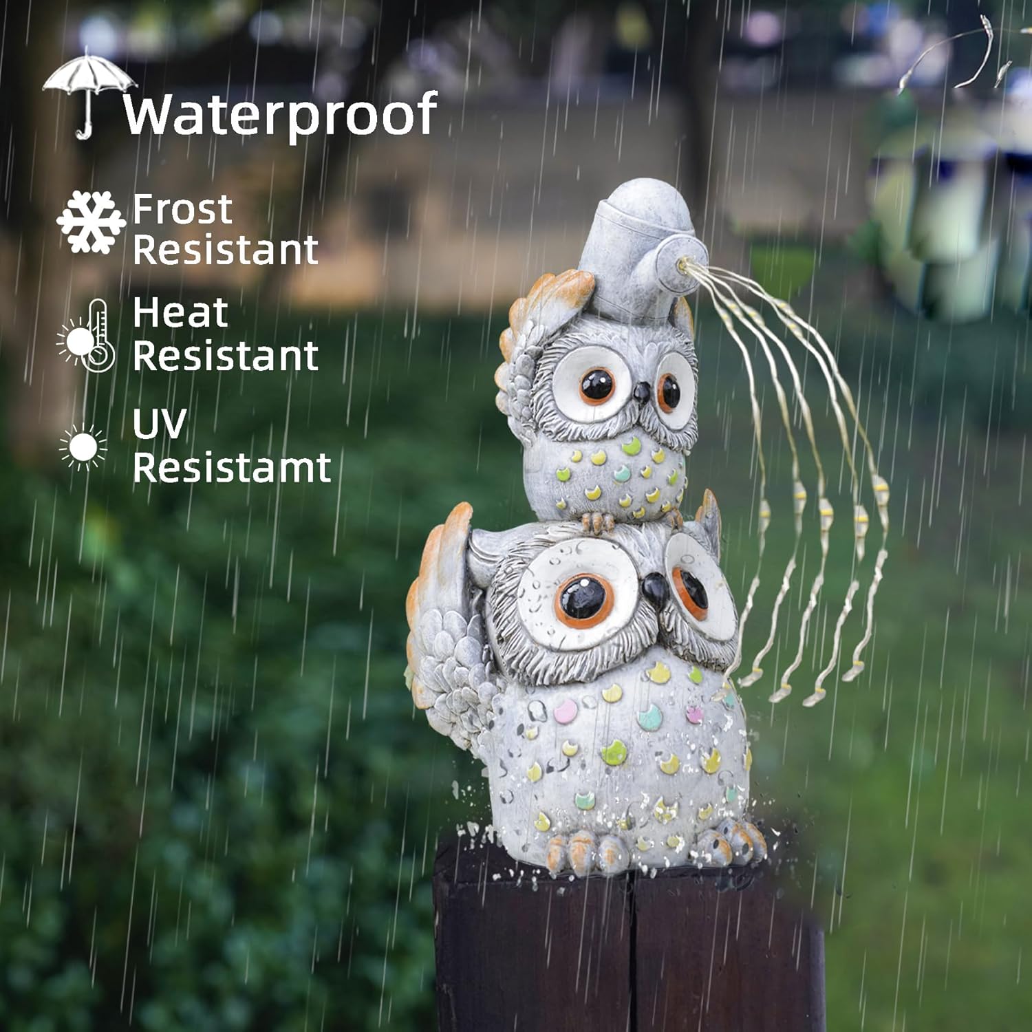 Solar Garden Statues Outdoor Decor, Watering Owl Statue Garden Decor, Resin Yard Decorations Outdoor for Patio, Porch, Balcony, Lawn Ornaments, House Warming Birthday Gifts for Mom Women Grandma