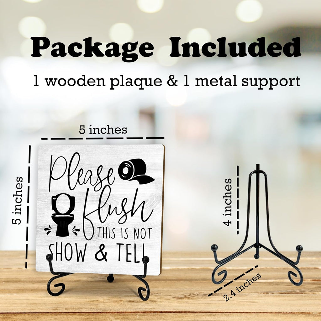 5" Wooden Plaque, Please Flush This Is Not Show & Tell, Toilet Decor With Metal Support, Shelf Decoration, Rustic Farmhouse Home Guest Room Bathroom Accessories -B12