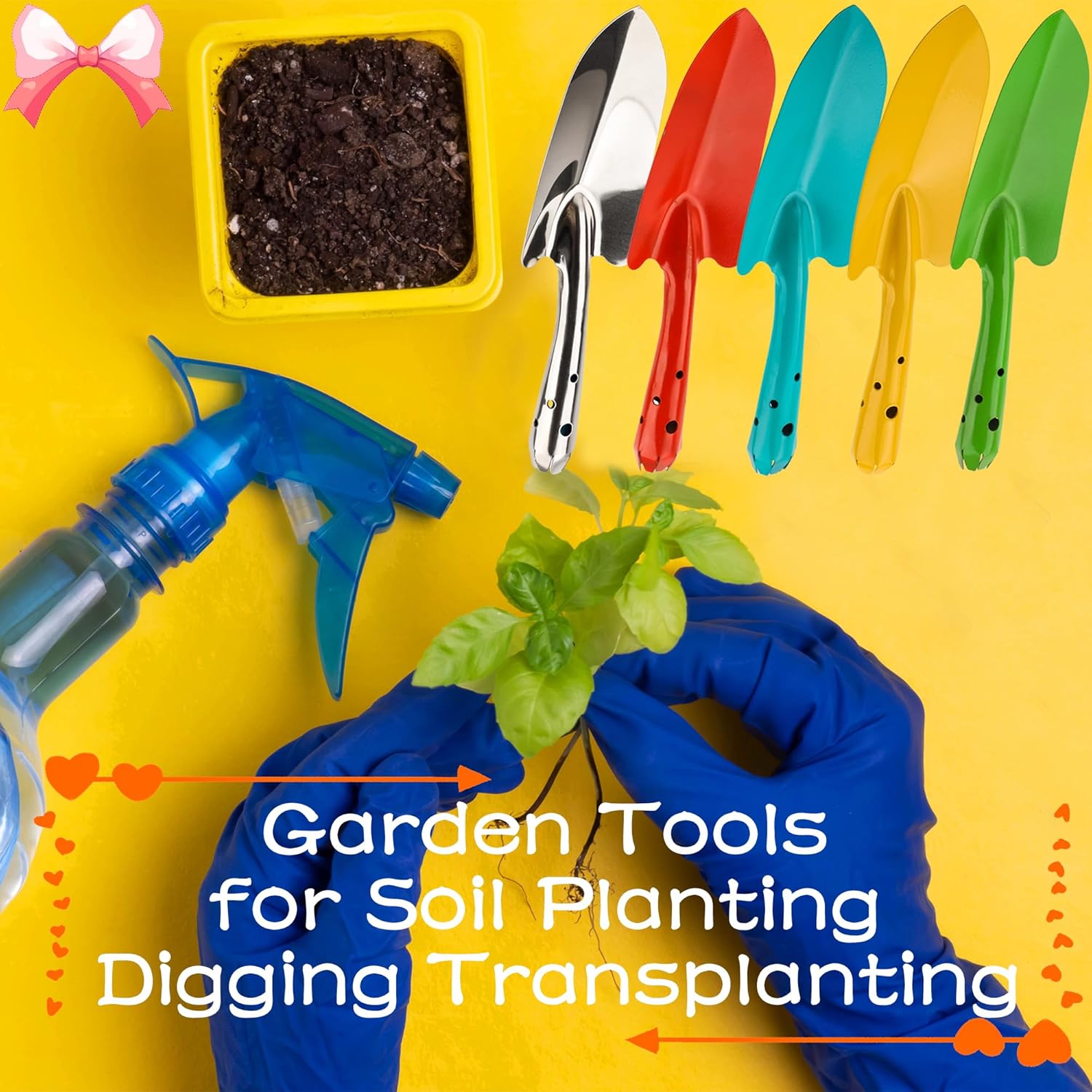 12 Pieces Mini Shovel Set Colorful Metal Garden Tools Hand Trowel Small Digging Shovel for Planting Transplanting Weeding Digging, 6 Colors