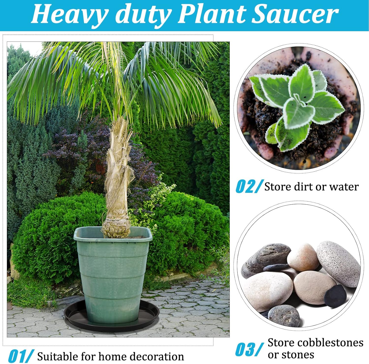 Eccliy 6 Pack Plastic Plant Saucer Heavy Duty Planter Saucers Large Plant Pot Saucers Plastic Water Trays for Indoors and Outdoors Flower Plant Plant Drip (Black,25 Inch)