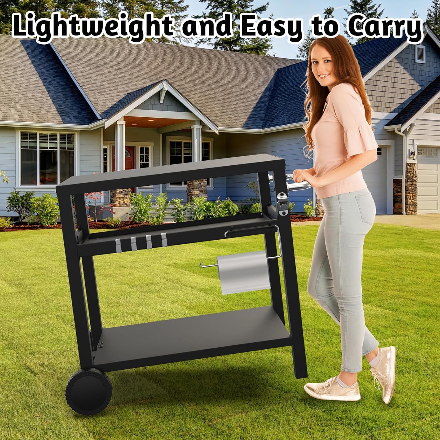 29.5''x19.6'' Outdoor Grill Cart, Pizza Oven Table Stand, 3-Shelves Food Prep Table for Ninja Woodfire, Ooni Pizza Oven, 17'' & 22'' Blackstone Griddle, Grill Stand for Picnic, Camping