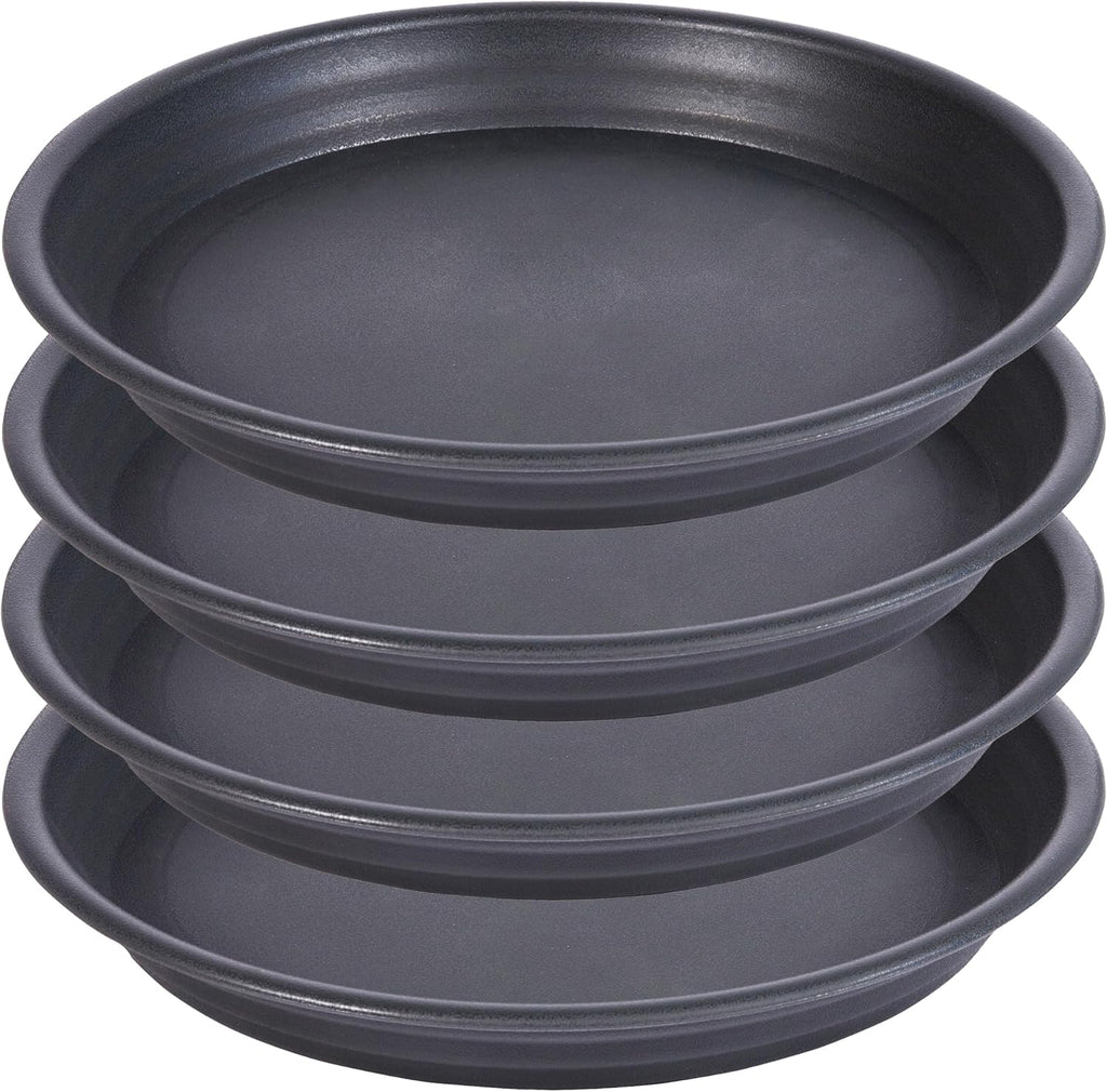 4 Pack Plant Saucer Drip Tray 13 14 inch, Large Plastic Flower Planter Saucers and Drip Trays for Indoors Outdoors, Heavy Durable Plant Plate Water Catcher (14", Dark Gray)