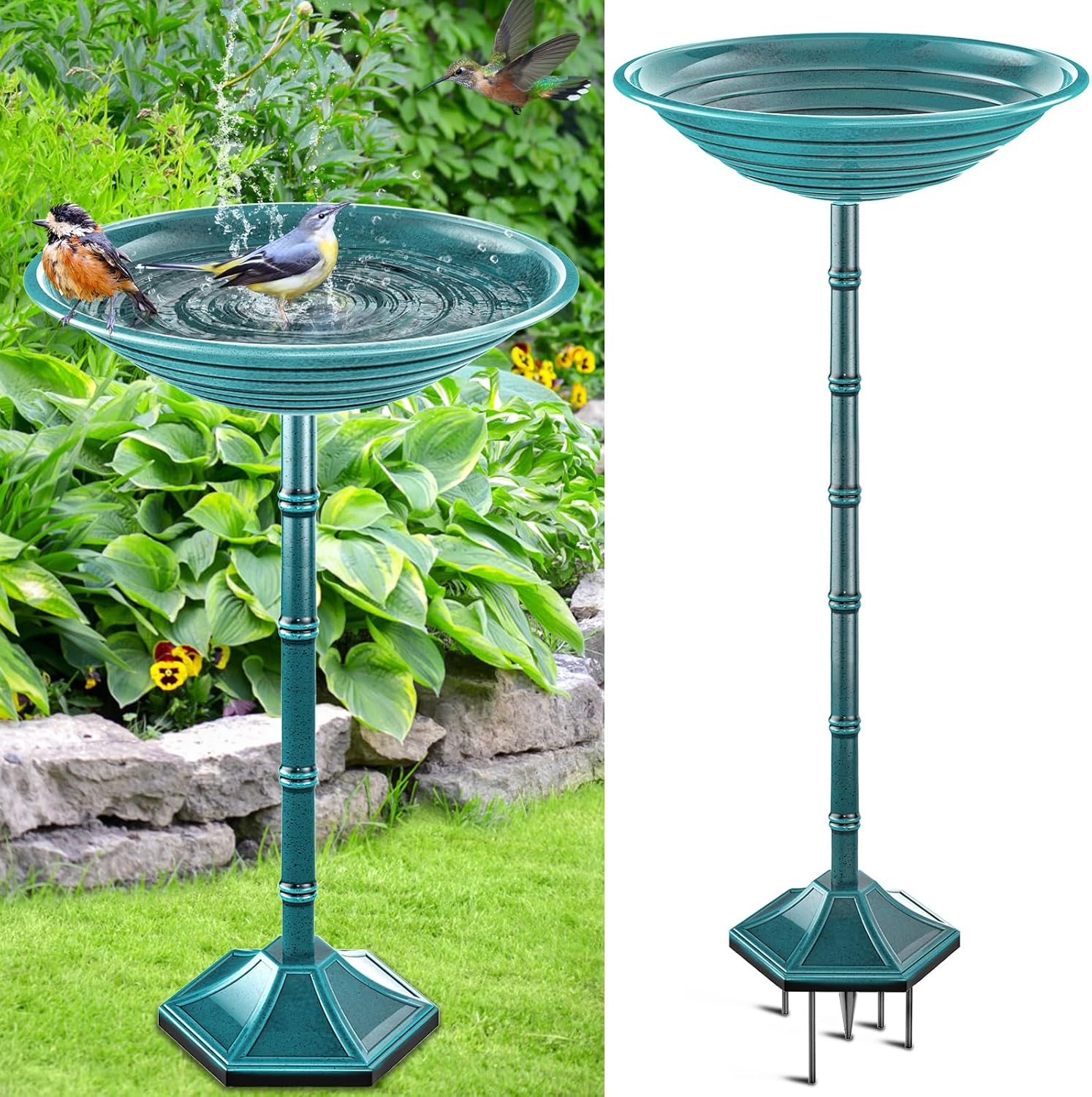Bird Bath for Outside with Pedestal, Vintage Freestanding Garden Metal Birdbaths & Birdfeeder, Birdbaths Bowl Bird Baths for Outdoors Yard Garden Lawn Decor (Green)